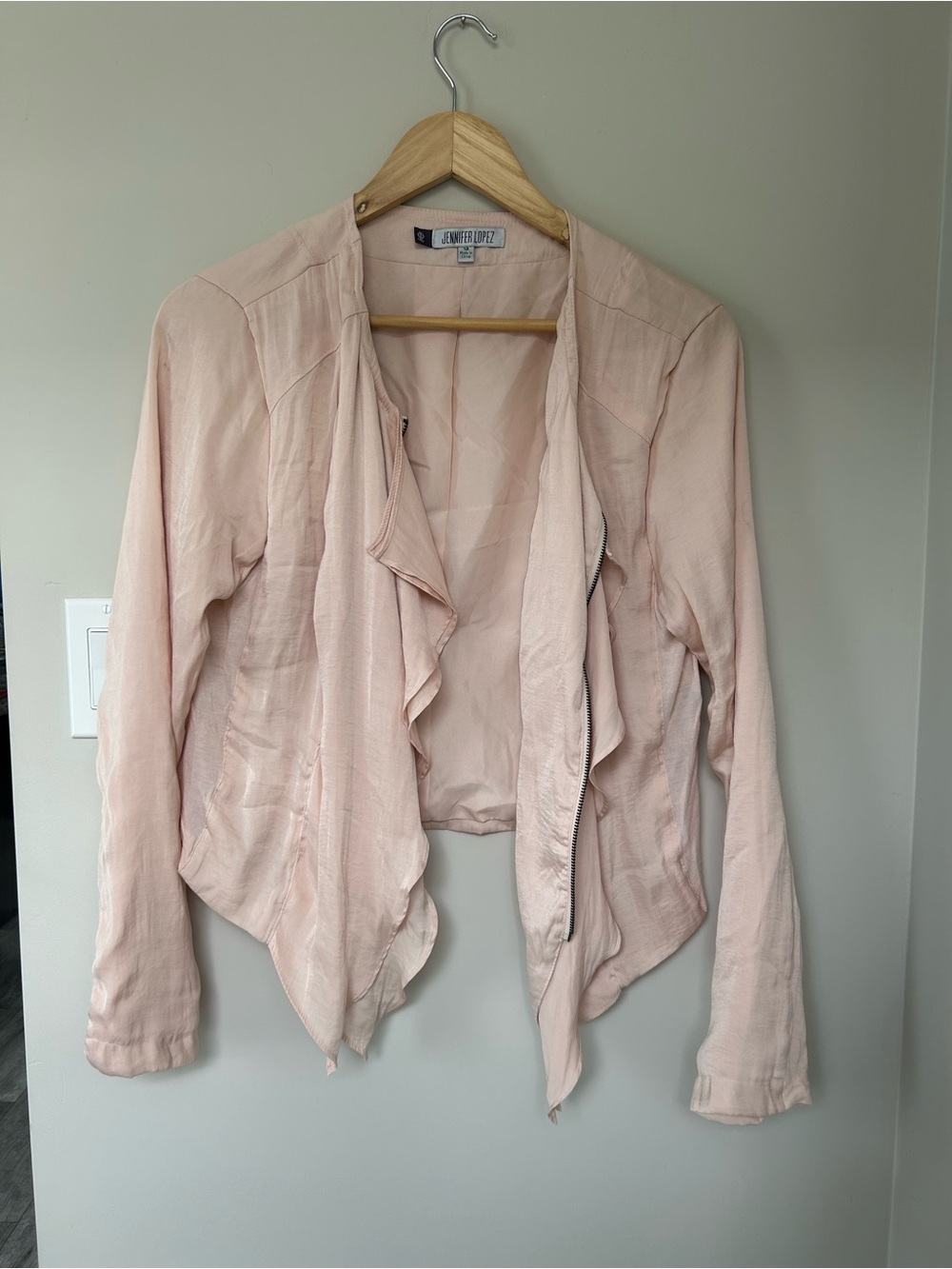 Jennifer Lopez Soft Pink Ruffled Open-Front Jacket